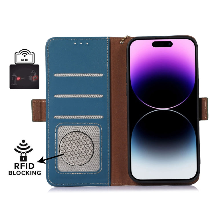 For iPhone 16 Pro Genuine Leather Magnetic RFID Leather Phone Case(Blue) - iPhone 16 Pro Cases by PMC TechLife | Online Shopping South Africa | PMC TechLife | Buy Now Pay Later Mobicred