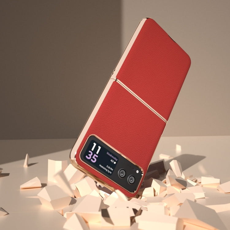 For Motorola Razr 40 Nano Plating Genuine Leather Luolai Series Phone Case(Red) - Motorola Cases by PMC TechLife | Online Shopping South Africa | PMC TechLife | Buy Now Pay Later Mobicred