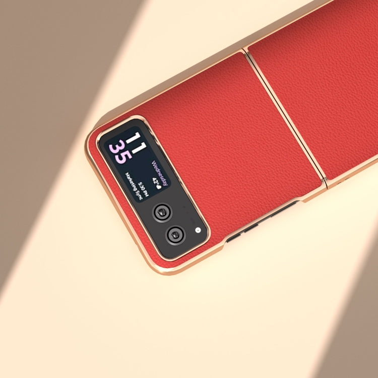 For Motorola Razr 40 Nano Plating Genuine Leather Luolai Series Phone Case(Red) - Motorola Cases by PMC TechLife | Online Shopping South Africa | PMC TechLife | Buy Now Pay Later Mobicred