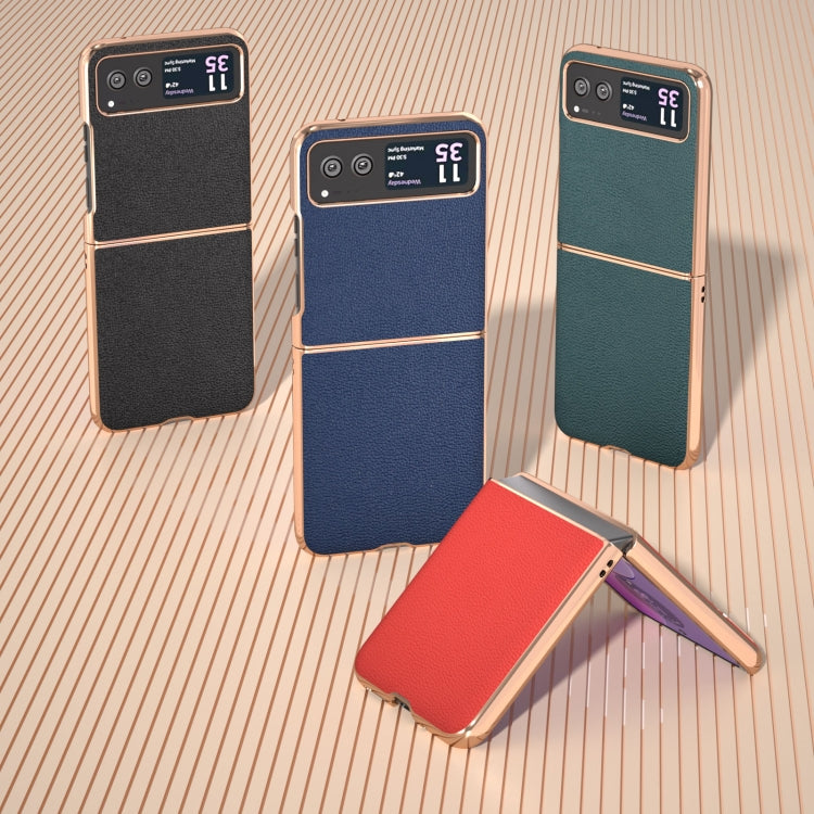 For Motorola Razr 40 Nano Plating Genuine Leather Luolai Series Phone Case(Red) - Motorola Cases by PMC TechLife | Online Shopping South Africa | PMC TechLife | Buy Now Pay Later Mobicred
