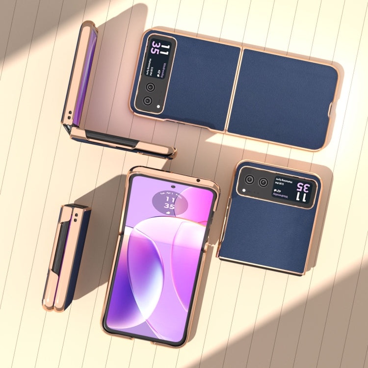 For Motorola Razr 40 Nano Plating Genuine Leather Xiaoya Series Phone Case(Blue) - Motorola Cases by PMC TechLife | Online Shopping South Africa | PMC TechLife | Buy Now Pay Later Mobicred
