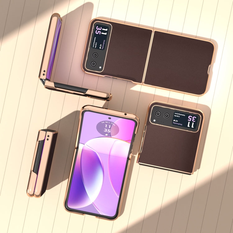 For Motorola Razr 40 Nano Plating Genuine Leather Xiaoya Series Phone Case(Coffee) - free shipping - PMC TechLife - Order now!