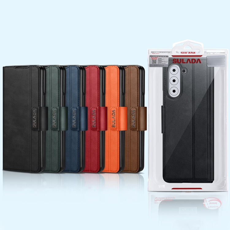For Honor Magic V SULADA All-inclusive Magnetic Snap Flip Leather Phone Case(Orange) - Honor Cases by SULADA | Online Shopping South Africa | PMC TechLife | Buy Now Pay Later Mobicred