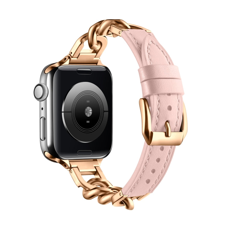 For Apple Watch 38mm Chain Genuine Leather Watch Band, Size: S(Rose Gold Pink) - free shipping - PMC TechLife - Order now!