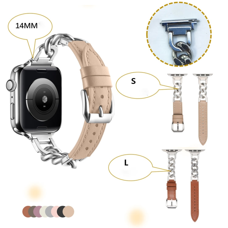 For Apple Watch 38mm Chain Genuine Leather Watch Band, Size: S(Gold Brown) - free shipping - PMC TechLife - Order now!