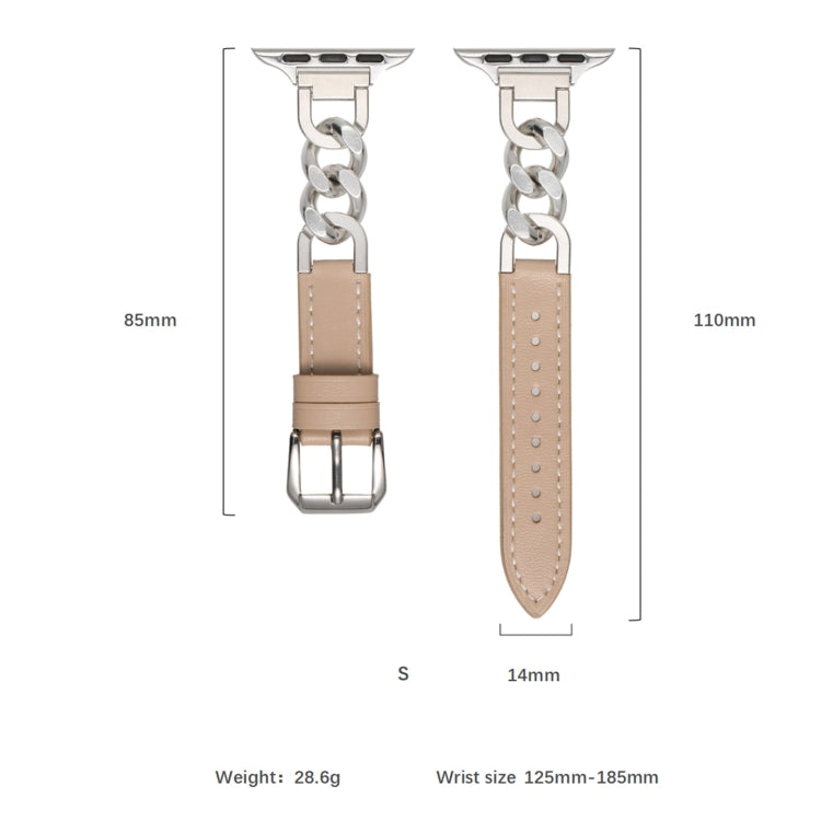 For Apple Watch 38mm Chain Genuine Leather Watch Band, Size: S(Gold Grey) - free shipping - PMC TechLife - Order now!