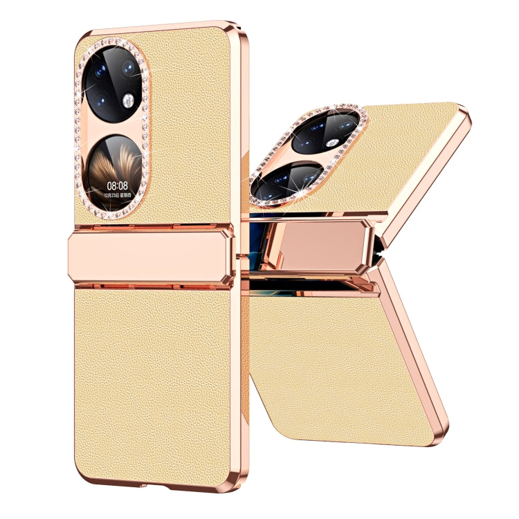 For Huawei P50 Pocket Plated Plain Leather Folding Phone Case with Hinge(Gold) - Huawei Cases by PMC TechLife | Online Shopping South Africa | PMC TechLife | Buy Now Pay Later Mobicred