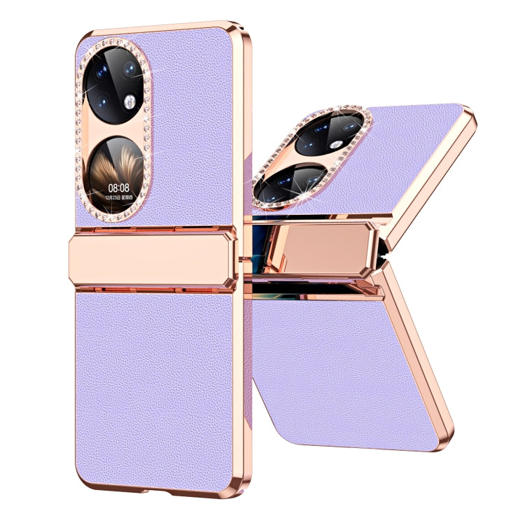 For Huawei P50 Pocket Plated Plain Leather Folding Phone Case with Hinge(Purple) - free shipping - PMC TechLife - Order now!