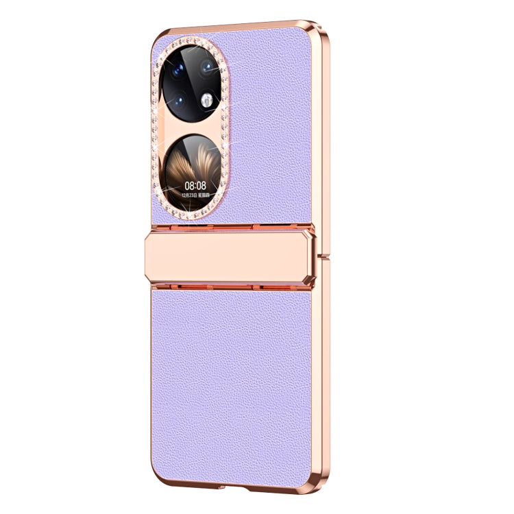 For Huawei P50 Pocket Plated Plain Leather Folding Phone Case with Hinge(Purple) - free shipping - PMC TechLife - Order now!