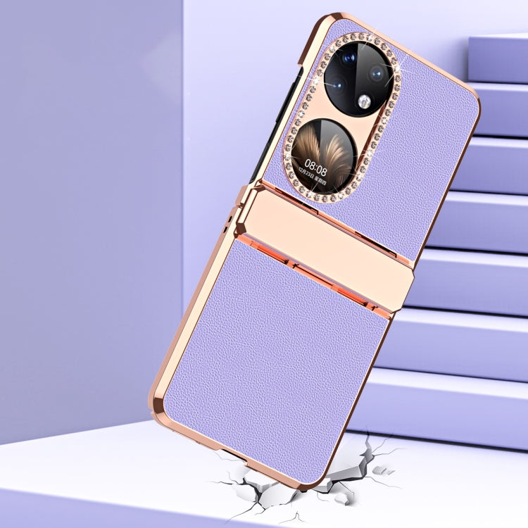 For Huawei P50 Pocket Plated Plain Leather Folding Phone Case with Hinge(Red) - Huawei Cases by PMC TechLife | Online Shopping South Africa | PMC TechLife | Buy Now Pay Later Mobicred