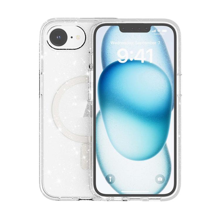 For iPhone 16e Terminator Style Glitter Powder MagSafe Magnetic Phone Case(White) - iPhone 16e Cases by PMC TechLife | Online Shopping South Africa | PMC TechLife | Buy Now Pay Later Mobicred