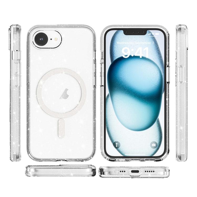 For iPhone 16e Terminator Style Glitter Powder MagSafe Magnetic Phone Case(White) - iPhone 16e Cases by PMC TechLife | Online Shopping South Africa | PMC TechLife | Buy Now Pay Later Mobicred