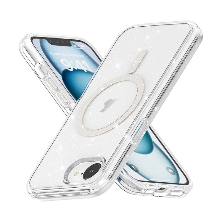 For iPhone 16e Terminator Style Glitter Powder MagSafe Magnetic Phone Case(White) - iPhone 16e Cases by PMC TechLife | Online Shopping South Africa | PMC TechLife | Buy Now Pay Later Mobicred