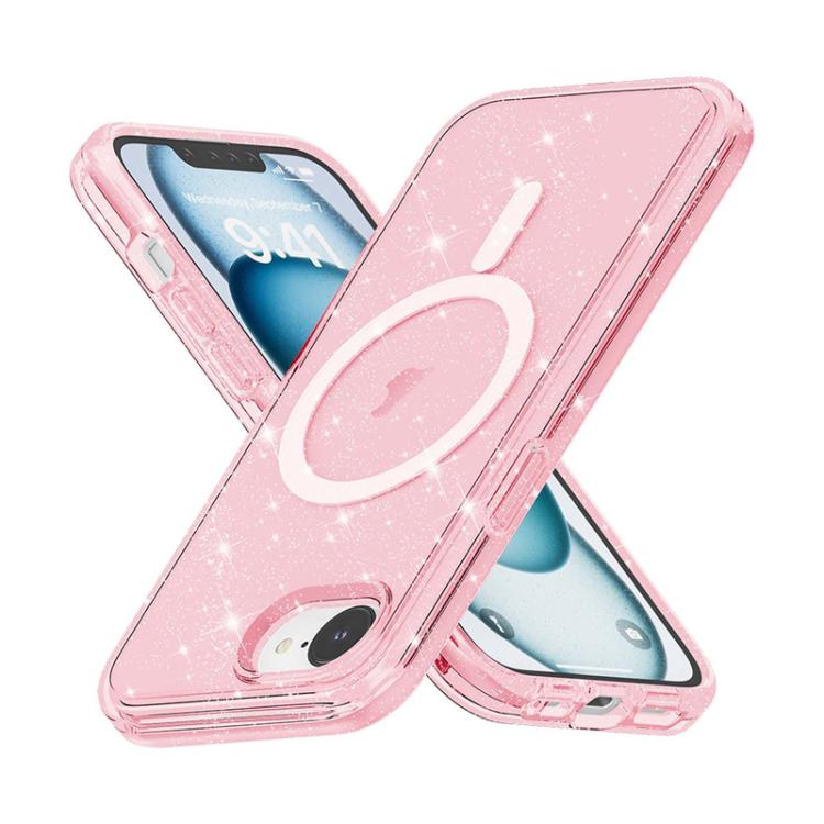 For iPhone 16e Terminator Style Glitter Powder MagSafe Magnetic Phone Case(Pink) - iPhone 16e Cases by PMC TechLife | Online Shopping South Africa | PMC TechLife | Buy Now Pay Later Mobicred