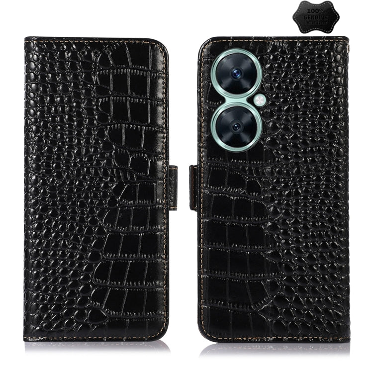 For Huawei Nova 11i / Enjoy 60 Pro /  Crocodile Top Layer Cowhide Leather Phone Case(Black) - Huawei Cases by PMC TechLife | Online Shopping South Africa | PMC TechLife | Buy Now Pay Later Mobicred
