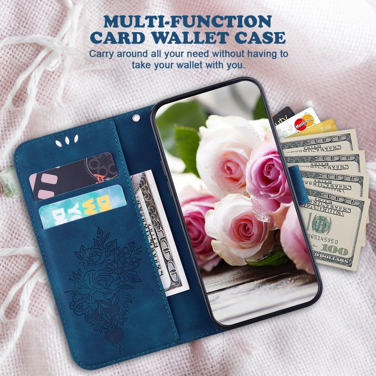 For OPPO Reno11 Pro 5G Global Butterfly Rose Embossed Leather Phone Case(Blue) - Reno11 Pro Cases by PMC TechLife | Online Shopping South Africa | PMC TechLife | Buy Now Pay Later Mobicred
