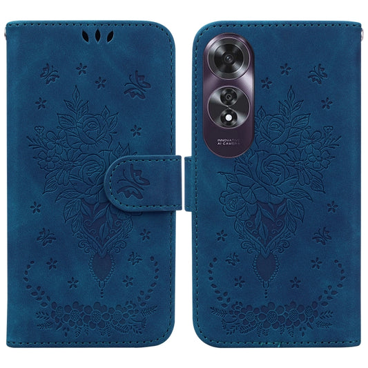 For OPPO A60 4G Butterfly Rose Embossed Leather Phone Case(Blue) - OPPO Cases by PMC Jewellery | Online Shopping South Africa | PMC Jewellery | Buy Now Pay Later Mobicred