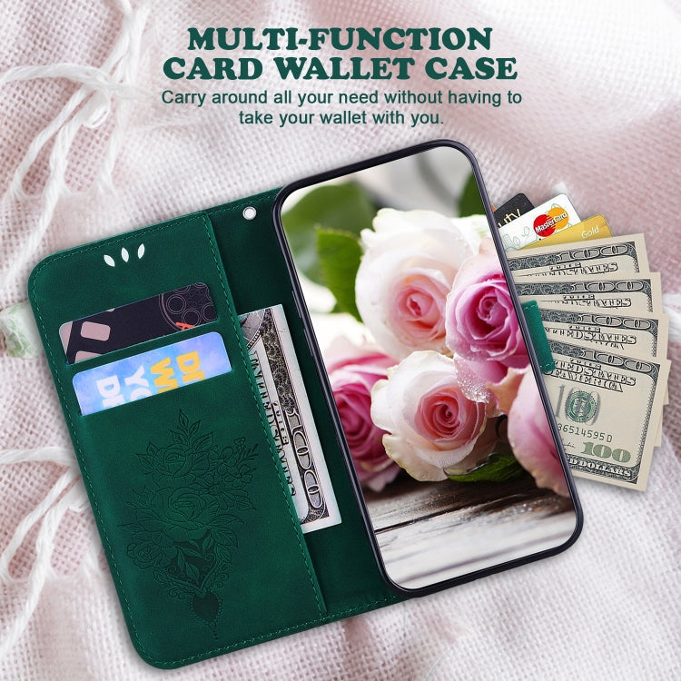 For Realme C67 4G Global Butterfly Rose Embossed Leather Phone Case(Green) - C67 Cases by PMC Jewellery | Online Shopping South Africa | PMC Jewellery | Buy Now Pay Later Mobicred