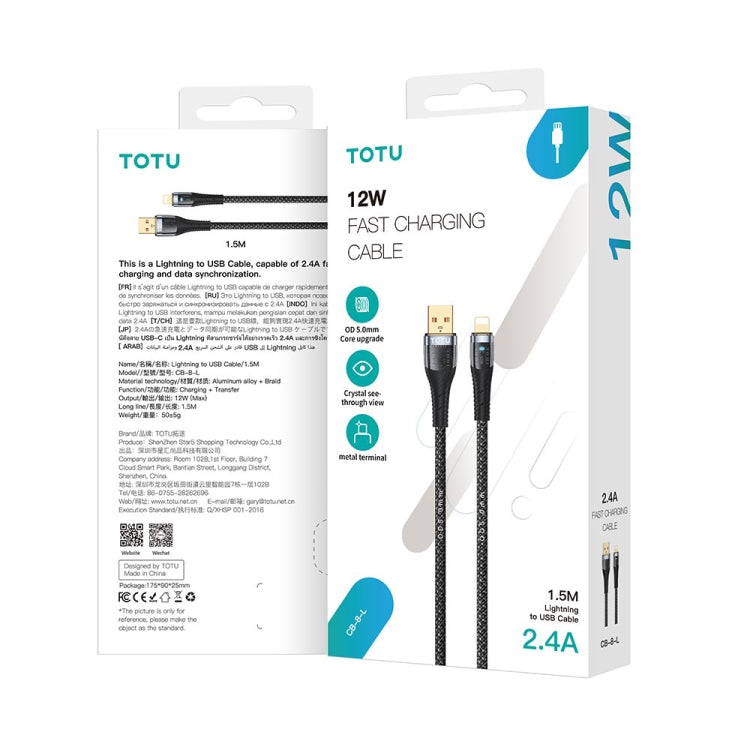 TOTU CB-8-L 12W USB to 8 Pin Transparent Braided Data Cable, Length: 1.5m - Normal Style Cable by TOTUDESIGN | Online Shopping South Africa | PMC Jewellery | Buy Now Pay Later Mobicred