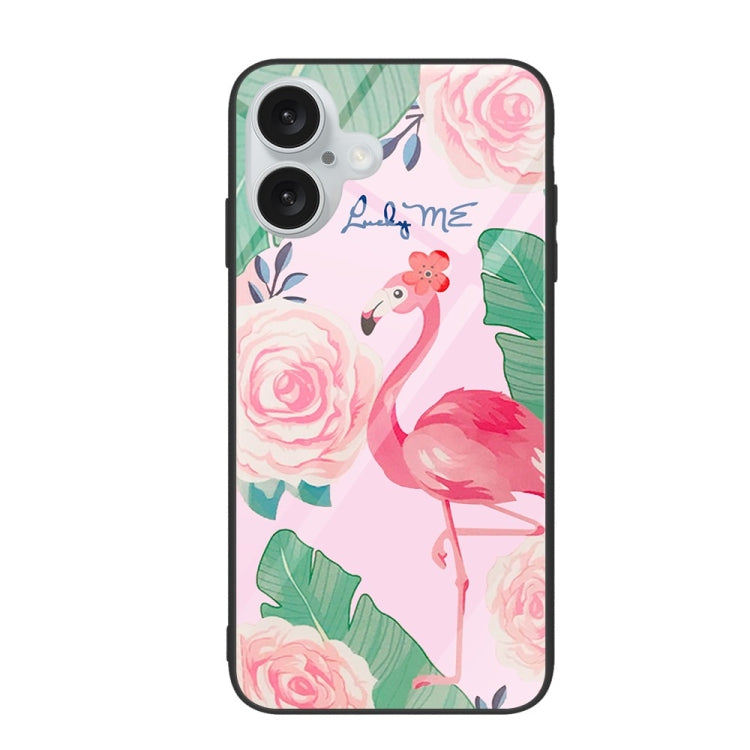 For iPhone 16 Colorful Painted Glass Phone Case(Flamingo) - iPhone 16 Cases by PMC Jewellery | Online Shopping South Africa | PMC Jewellery | Buy Now Pay Later Mobicred