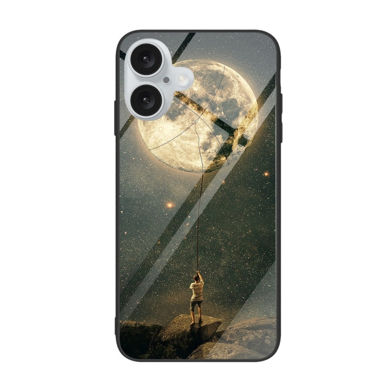 For iPhone 16 Colorful Painted Glass Phone Case(Moon) - iPhone 16 Cases by PMC Jewellery | Online Shopping South Africa | PMC Jewellery | Buy Now Pay Later Mobicred