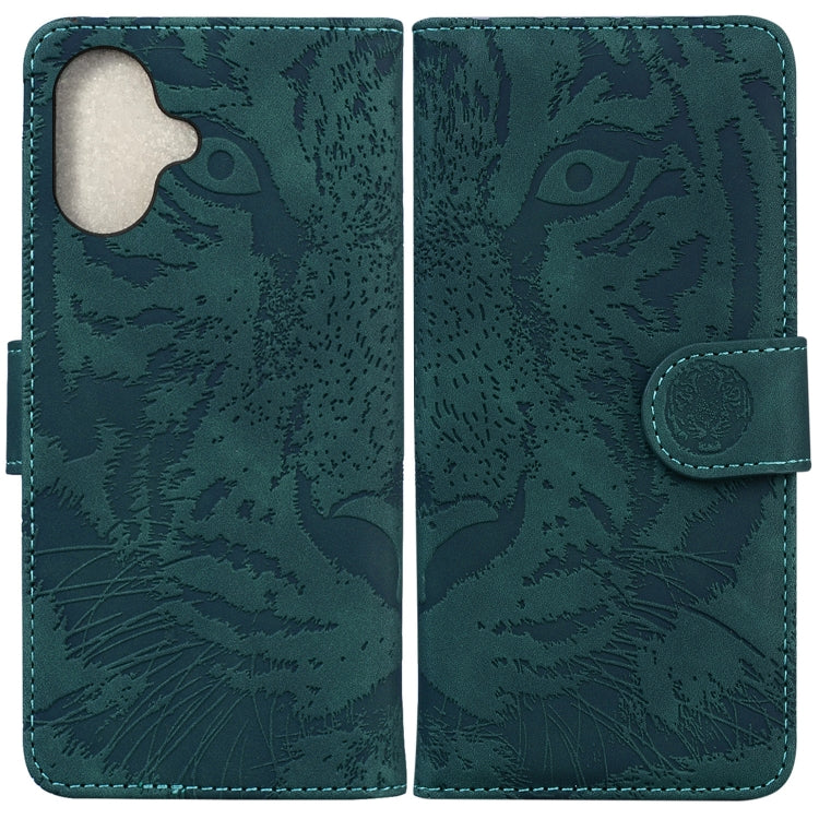 For iPhone 16 Plus Tiger Embossing Pattern Leather Phone Case(Green) - iPhone 16 Pro Cases by PMC TechLife | Online Shopping South Africa | PMC TechLife | Buy Now Pay Later Mobicred