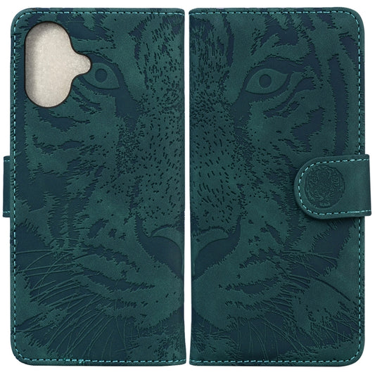 For iPhone 16 Plus Tiger Embossing Pattern Leather Phone Case(Green) - iPhone 16 Pro Cases by PMC Jewellery | Online Shopping South Africa | PMC Jewellery | Buy Now Pay Later Mobicred