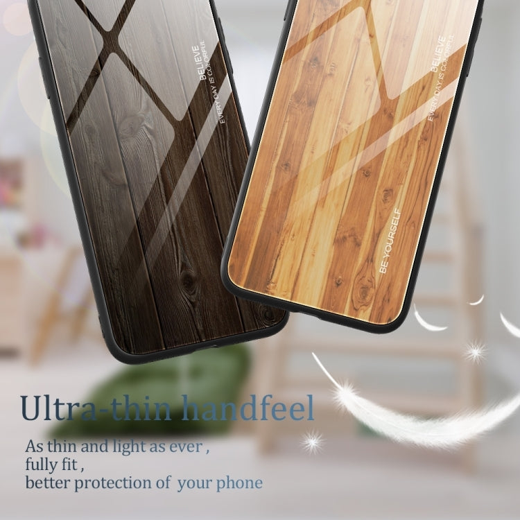 For iPhone 16 Plus Wood Grain Glass Phone Case(Yellow) - iPhone 16 Plus Cases by PMC TechLife | Online Shopping South Africa | PMC TechLife | Buy Now Pay Later Mobicred