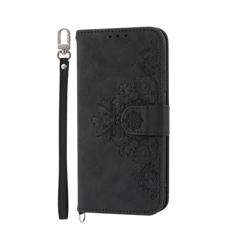 For Xiaomi Redmi Note 13 Pro 4G Skin-feel Flowers Embossed Wallet Leather Phone Case(Black) - Note 13 Pro Cases by PMC TechLife | Online Shopping South Africa | PMC TechLife | Buy Now Pay Later Mobicred