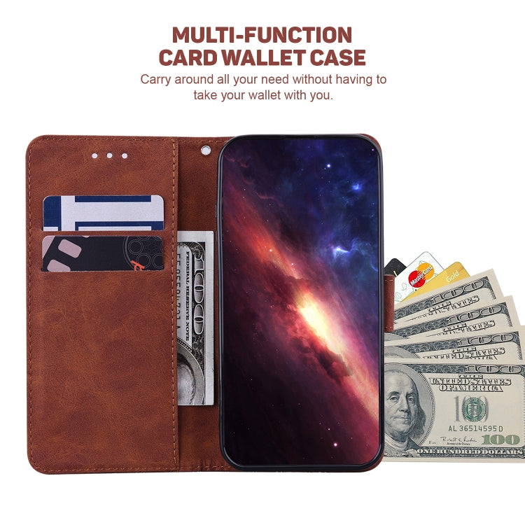 For iPhone 16e Geometric Embossed Leather Phone Case(Brown) - iPhone 16e Cases by PMC TechLife | Online Shopping South Africa | PMC TechLife | Buy Now Pay Later Mobicred