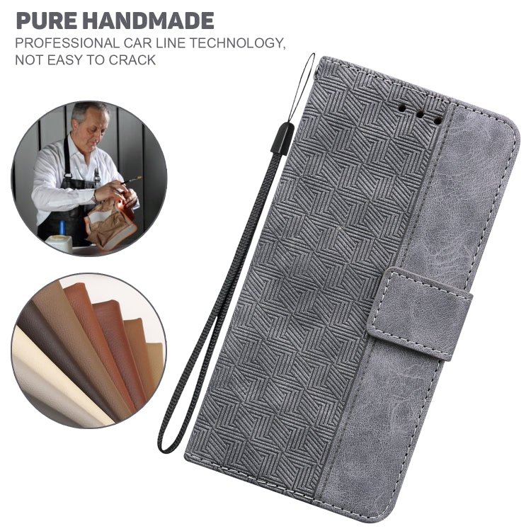 For iPhone 16e Geometric Embossed Leather Phone Case(Grey) - iPhone 16e Cases by PMC TechLife | Online Shopping South Africa | PMC TechLife | Buy Now Pay Later Mobicred