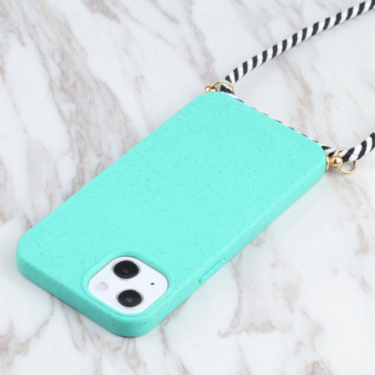 For iPhone 16 Pro Wheat Straw TPU Shockproof Phone Case with Neck Lanyard(Green) - iPhone 16 Pro Cases by PMC TechLife | Online Shopping South Africa | PMC TechLife | Buy Now Pay Later Mobicred