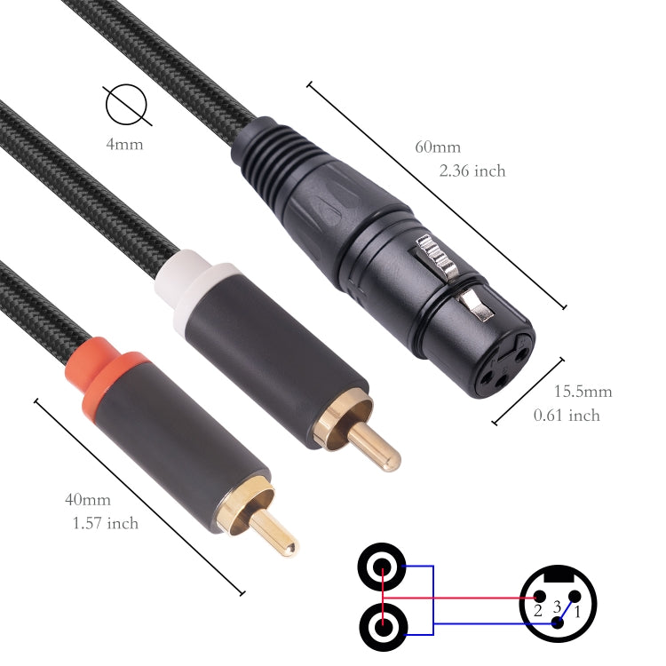 RCA20 XLR Female to Dual RCA Y-Splitter Audio Cable, Length:2m - Microphone Audio Cable & Connector by PMC TechLife | Online Shopping South Africa | PMC TechLife