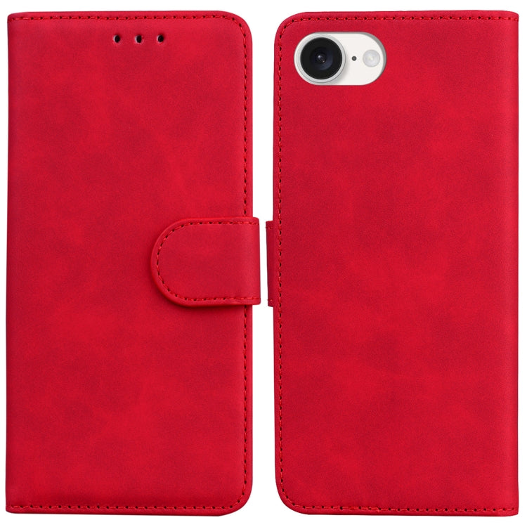For iPhone 16e Skin Feel Pure Color Flip Leather Phone Case(Red) - iPhone 16e Cases by PMC TechLife | Online Shopping South Africa | PMC TechLife | Buy Now Pay Later Mobicred