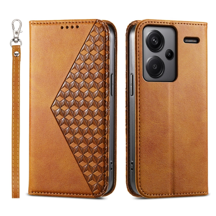 For Xiaomi Redmi Note 13 Pro+ Cubic Grid Calf Texture Magnetic Leather Phone Case(Yellow) - free shipping - PMC TechLife - Order now!