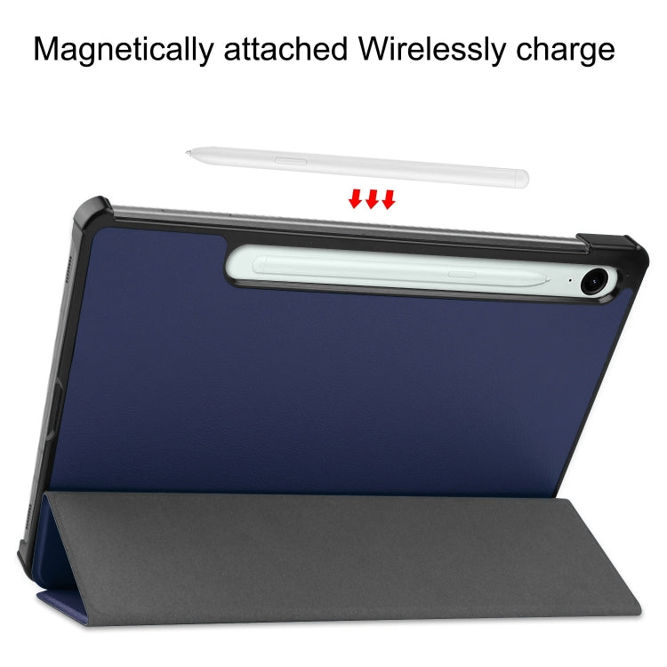For Samsung Galaxy Tab S9 FE Custer Pure Color 3-Fold Holder Smart Leather Tablet Case(Dark Blue) - Galaxy Tab S9 FE by PMC TechLife | Online Shopping South Africa | PMC TechLife | Buy Now Pay Later Mobicred