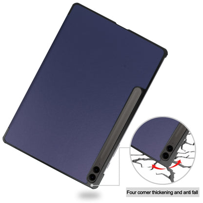 For Samsung Galaxy Tab S9 FE+ / S10+ Custer Pure Color 3-Fold Holder Smart Leather Tablet Case(Dark Blue) - Galaxy Tab S9 FE+ by PMC Jewellery | Online Shopping South Africa | PMC Jewellery | Buy Now Pay Later Mobicred