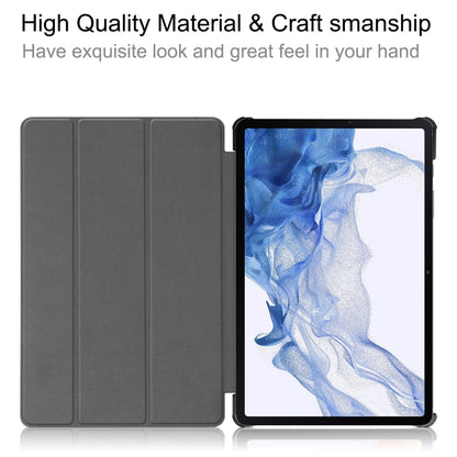 For Samsung Galaxy Tab S9 Custer Painted 3-Fold Holder Smart Leather Tablet Case(Lazy Cat) - Galaxy Tab S9 Cases by PMC Jewellery | Online Shopping South Africa | PMC Jewellery | Buy Now Pay Later Mobicred