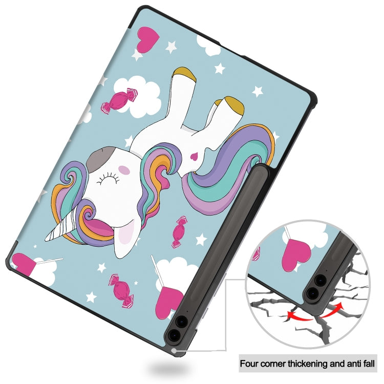 For Samsung Galaxy Tab S9 FE+ / S10+ Custer Painted 3-Fold Holder Smart Leather Tablet Case(Unicorn) - Galaxy Tab S9 FE+ by PMC Jewellery | Online Shopping South Africa | PMC Jewellery | Buy Now Pay Later Mobicred