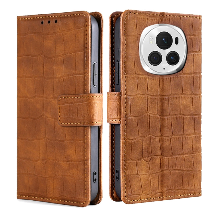 For Honor Magic6 Pro 5G Skin Feel Crocodile Magnetic Clasp Leather Phone Case(Brown) - Honor Cases by PMC Jewellery | Online Shopping South Africa | PMC Jewellery | Buy Now Pay Later Mobicred