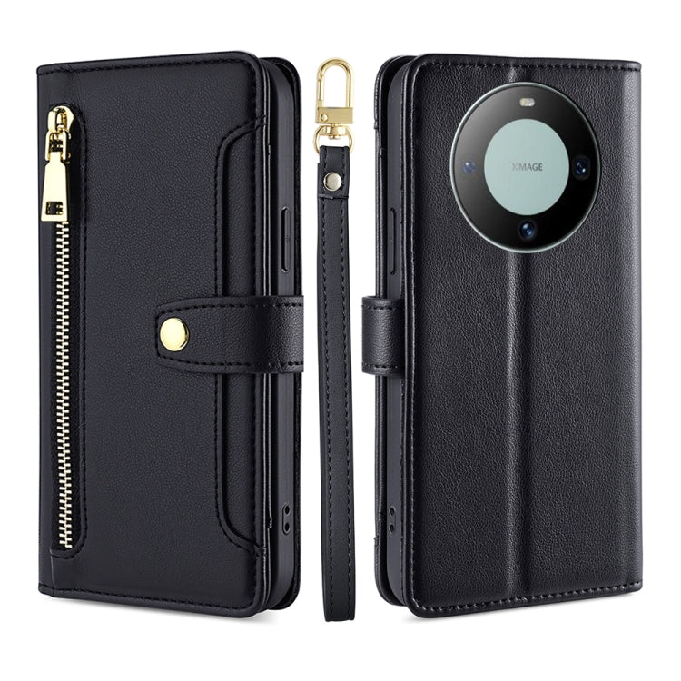 For Huawei Mate 60 Lite Sheep Texture Cross-body Zipper Wallet Leather Phone Case(Black) - Huawei Cases by PMC TechLife | Online Shopping South Africa | PMC TechLife | Buy Now Pay Later Mobicred