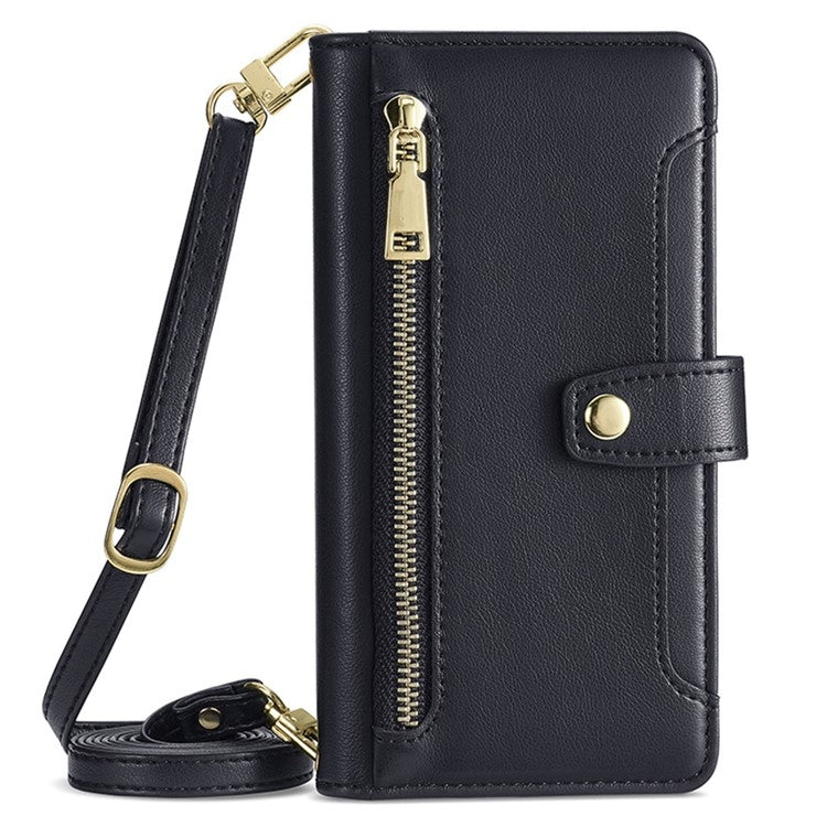 For Huawei Mate 60 Lite Sheep Texture Cross-body Zipper Wallet Leather Phone Case(Black) - Huawei Cases by PMC TechLife | Online Shopping South Africa | PMC TechLife | Buy Now Pay Later Mobicred