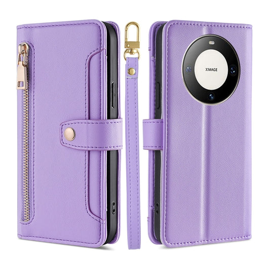 For Huawei Mate 60 Pro / Pro+ Lite Sheep Texture Cross-body Zipper Wallet Leather Phone Case(Purple) - Huawei Cases by PMC Jewellery | Online Shopping South Africa | PMC Jewellery | Buy Now Pay Later Mobicred