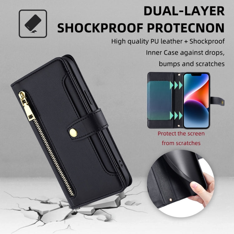 For Honor X8a Sheep Texture Cross-body Zipper Wallet Leather Phone Case(Black) - Honor Cases by PMC TechLife | Online Shopping South Africa | PMC TechLife | Buy Now Pay Later Mobicred