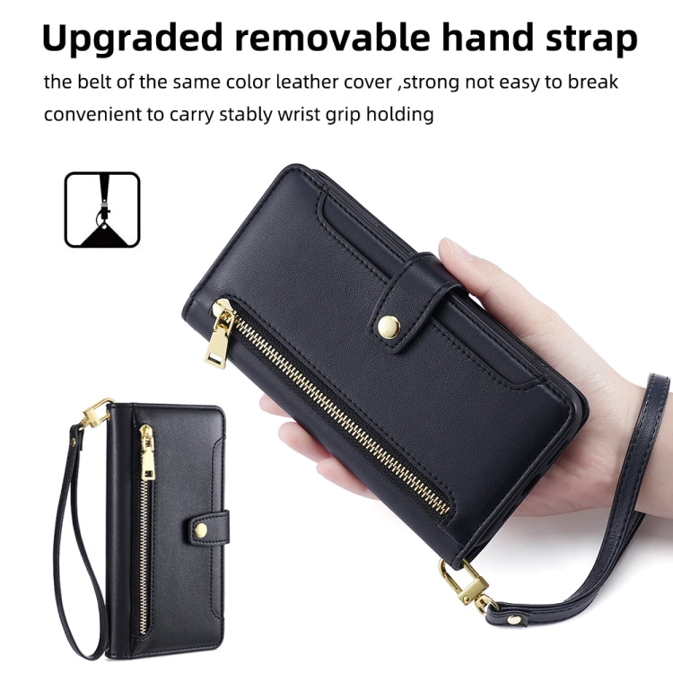 For Honor X8a Sheep Texture Cross-body Zipper Wallet Leather Phone Case(Black) - Honor Cases by PMC TechLife | Online Shopping South Africa | PMC TechLife | Buy Now Pay Later Mobicred