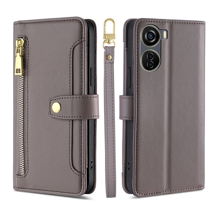 For ZTE Axon 40 Lite Sheep Texture Cross-body Zipper Wallet Leather Phone Case(Grey) - ZTE Cases by PMC TechLife | Online Shopping South Africa | PMC TechLife | Buy Now Pay Later Mobicred