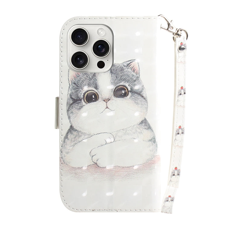 For iPhone 16 Pro 3D Colored Horizontal Flip Leather Phone Case(Cute Cat) - iPhone 16 Pro Cases by PMC TechLife | Online Shopping South Africa | PMC TechLife | Buy Now Pay Later Mobicred