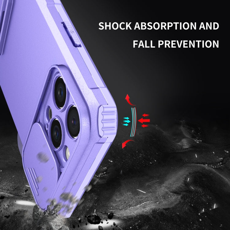 For iPhone 16 Pro Stereoscopic Holder Sliding Camshield Phone Case(Purple) - iPhone 16 Pro Cases by PMC TechLife | Online Shopping South Africa | PMC TechLife | Buy Now Pay Later Mobicred