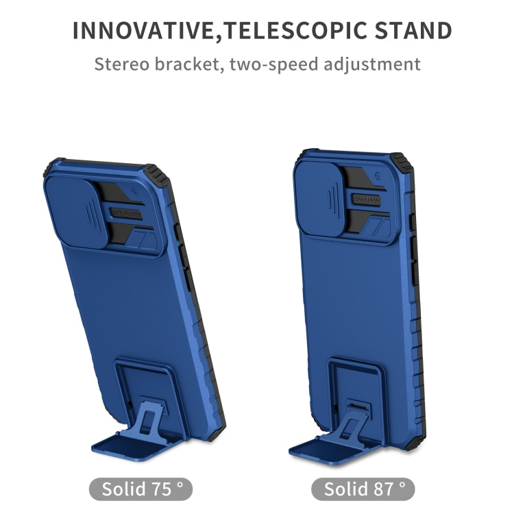 For iPhone 16 Plus Stereoscopic Holder Sliding Camshield Phone Case(Blue) - free shipping - PMC TechLife - Order now!