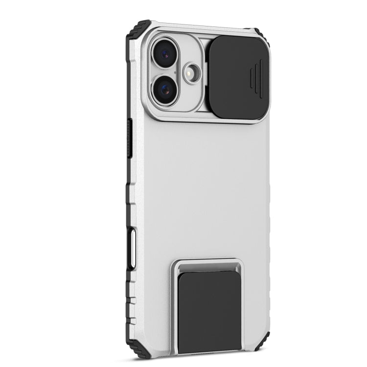 For iPhone 16 Stereoscopic Holder Sliding Camshield Phone Case(White) - iPhone 16 Cases by PMC TechLife | Online Shopping South Africa | PMC TechLife | Buy Now Pay Later Mobicred